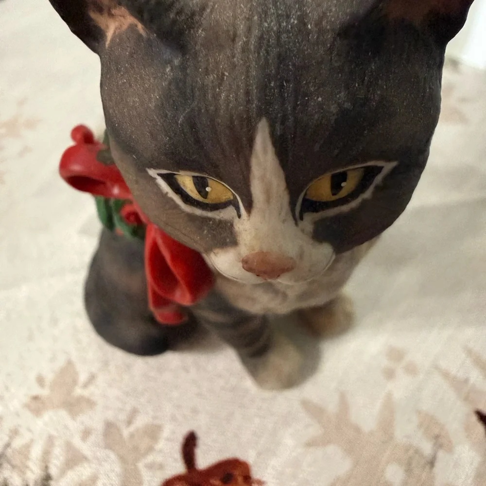 Schmid Festive Cat Figurine with Red Bow